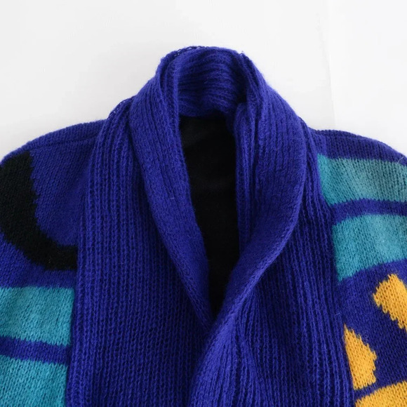 Vintage Handmade Purple Blue & Yellow  Knit with Liner Open Cardigan - Picture 11 of 12